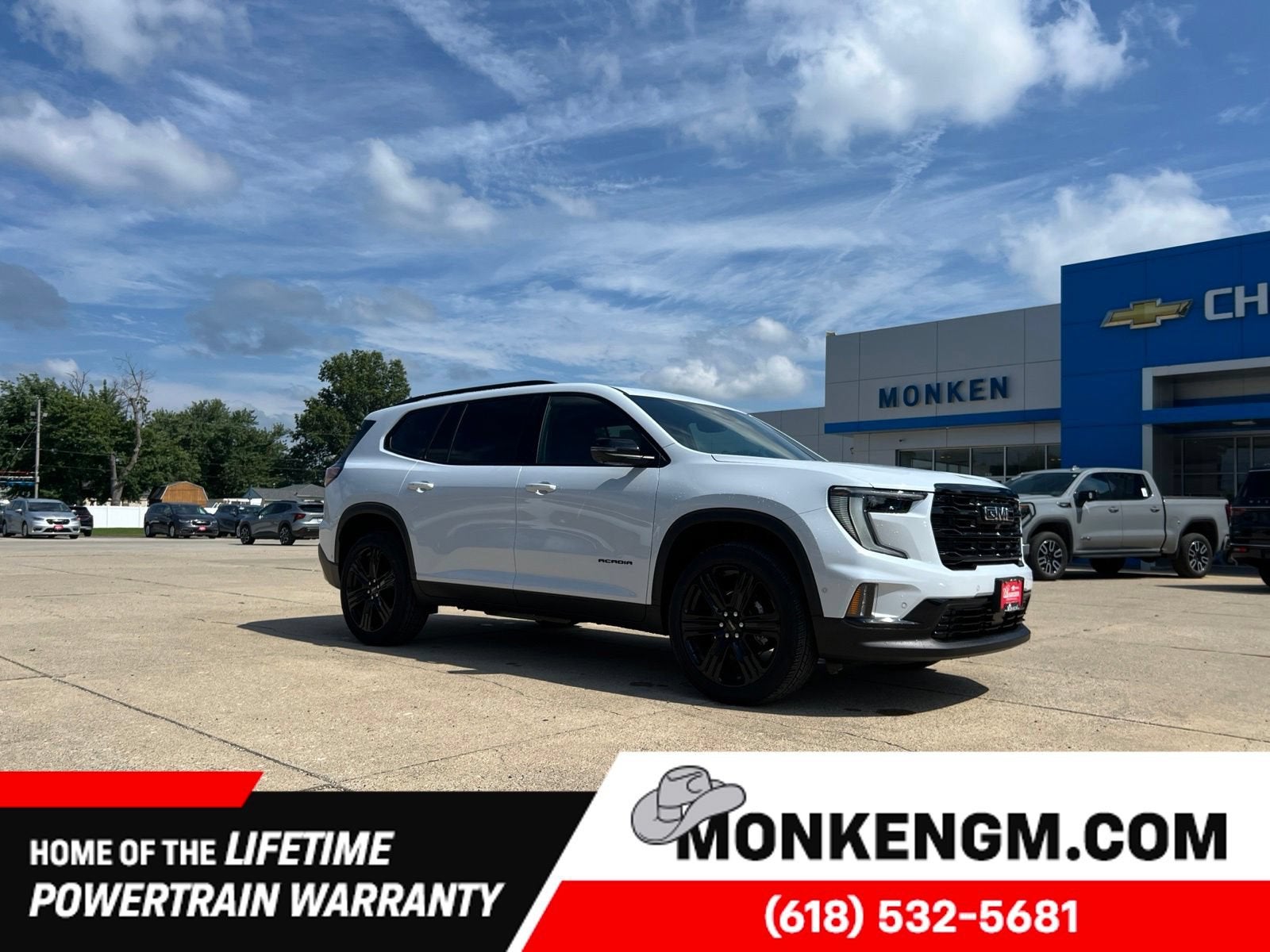 2026 GMC Acadia Elevation in Glacier White Tricoat — front three-quarter view